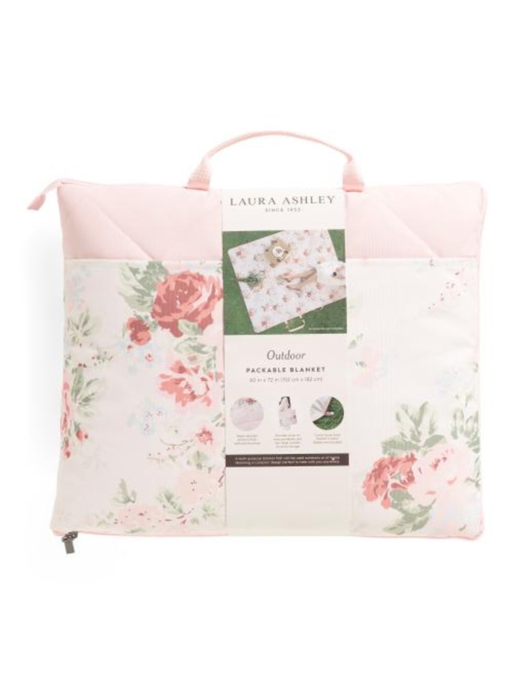NWT Laura Ashley Pastel Red Floral Packable Outdoor Picnic Blanket